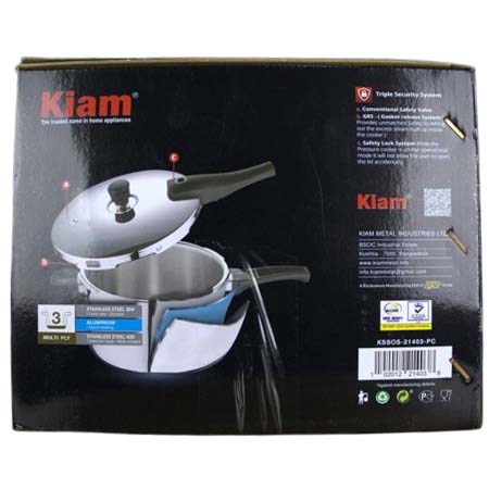 Stainless Steel Triply Pressure Cooker 5.5Ltr | Kiam - Image 4