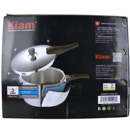 Stainless Steel Triply Pressure Cooker 6.5Ltr | Kiam - Image 4